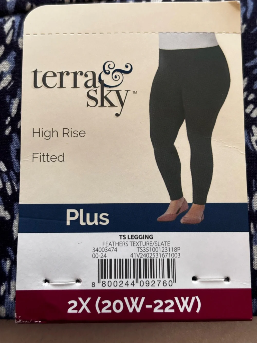 Terra & Sky 2X Plus‎ High Rise Leggings Navy Abstract Print Stretch